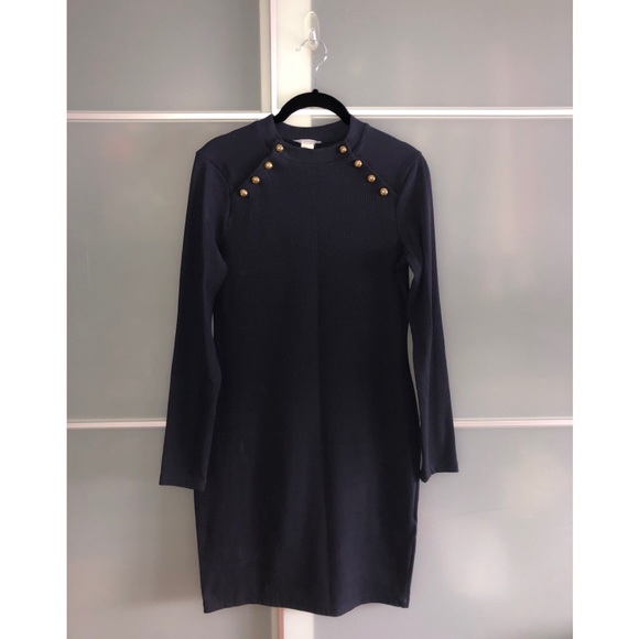 H&M Navy Ribbed Spandex Dress with Buttons - Picture 2 of 6